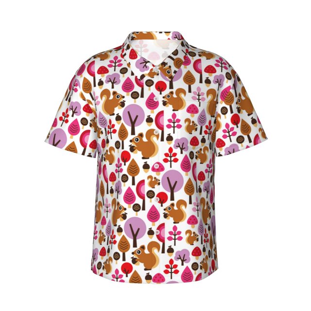 Balery Squirrel In The Forest Camisas hawaianas de manga corta para hombre, camisas playeras de corte holgado, camisas de vacaciones con botones,XX-Large