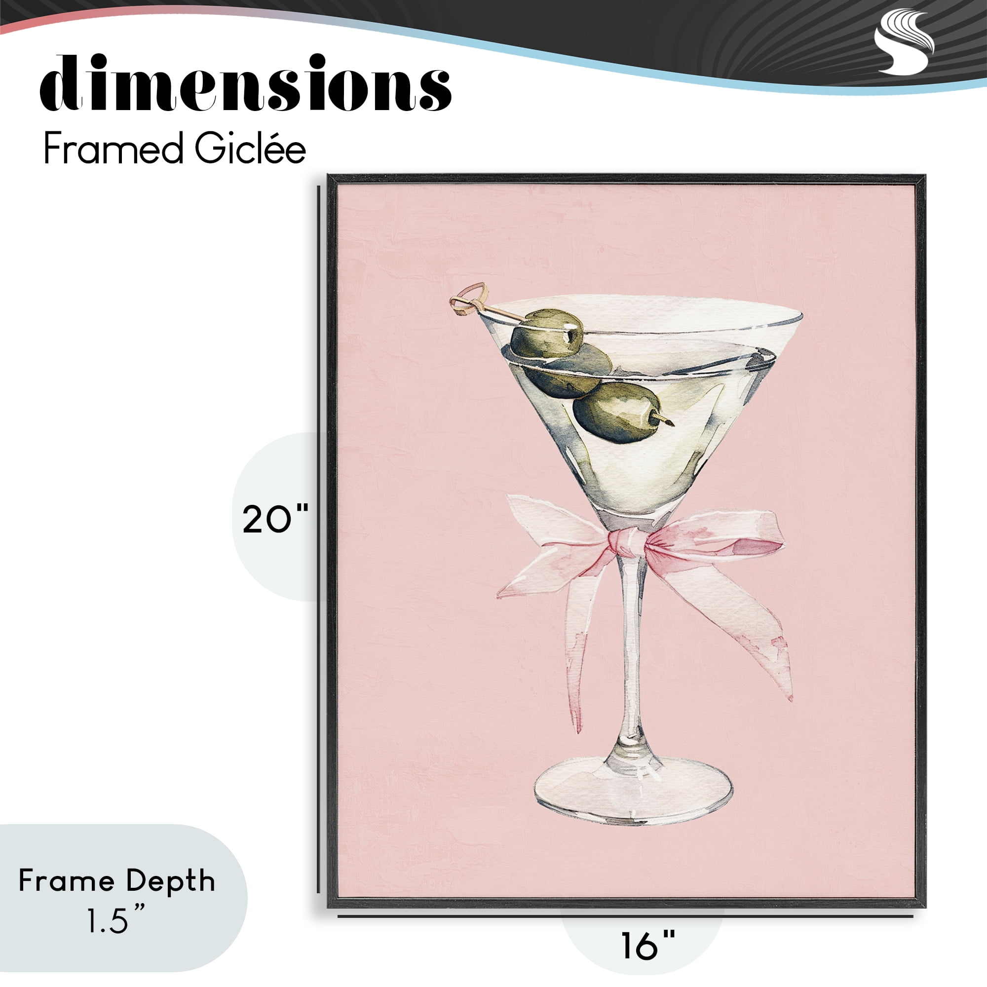 Stupell Industries Martini with Pink Bow Black Framed Giclee Art, design by Kim Allen