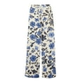 thumbnail image 4 of WTOBBY Women's Printed Wide Leg Casual Pants with Floral Design High Waist Drawstring Loose Fit and Side Pockets for Everyday Breathable Style ,Dark Blue L, 4 of 6