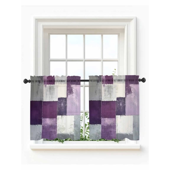 Rustic Purple Tier Curtains 36 Inch Length,Sheer Curtains for Bedroom Living Room Window Abstract Oil Painting Grunge Art Ombre Rod Pocket Drapes Kitchen Curtains Small Half Window 27.5"x36" 2 Panels