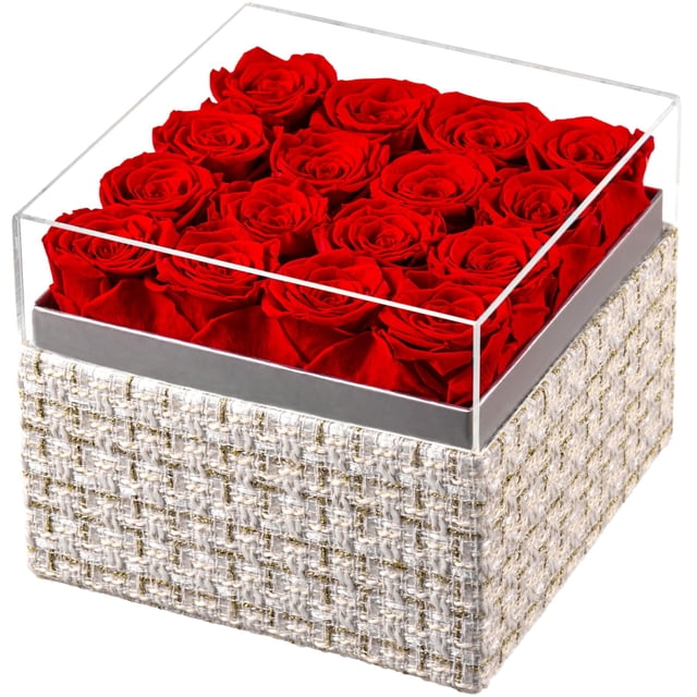 Caja de rosas preservadas Eterfield, 17 x 17 x 14 cm, 16 rosas rojas