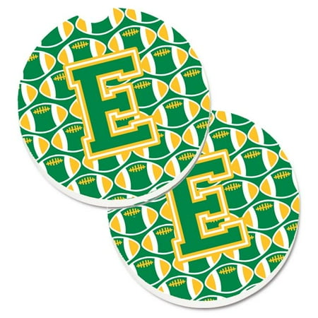 

Letter E Football Green & Gold Set of 2 Cup Holder Car Coaster