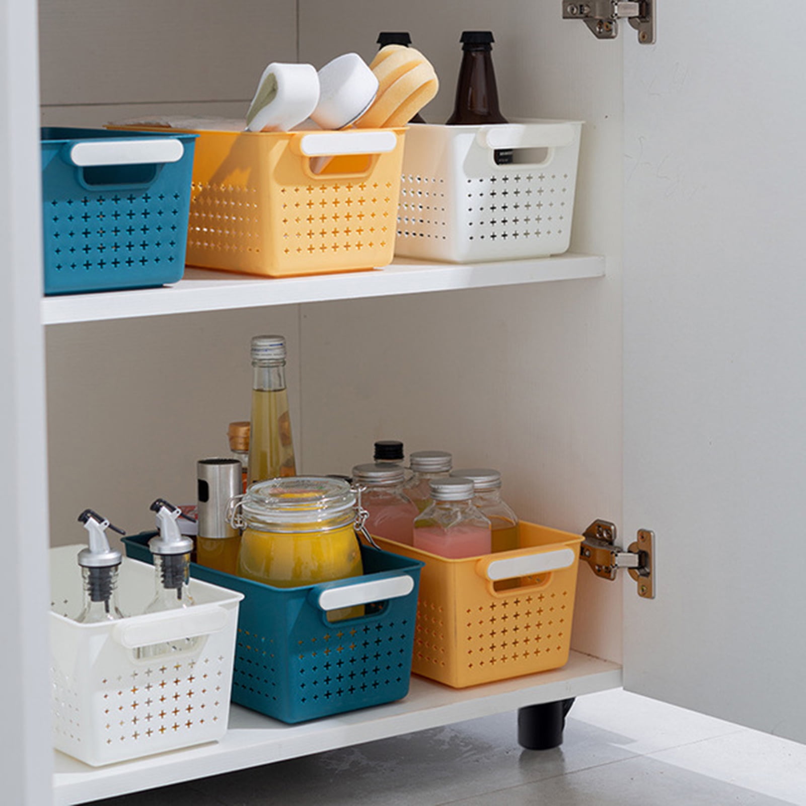 MBKO Plastic Storage Basket - Kitchen Office Pantry Organizer Bins (Small-6PK, Grey)