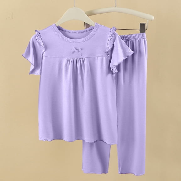 Xdegoge Toddler Girls Pajama Sets 2 Piece Short Sleeve Ruffle Top and Pants Pjs Sleepwear Cute Lounge Soft Casual Comfortable Sleep Outfits