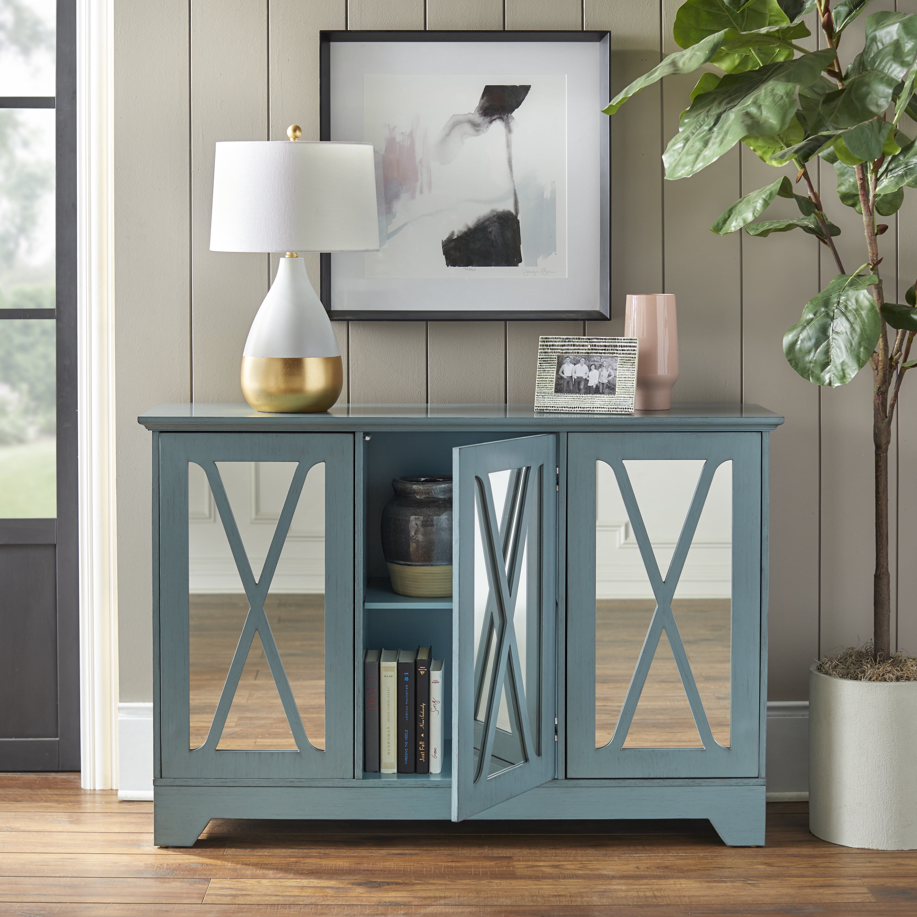 TMS Reflections Buffet Console with Mirrored Doors, Blue