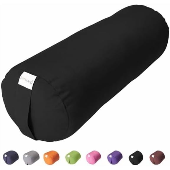 Yoga Bolster Pillow for Meditation and Restorative Yoga - 100% Cotton, Cylindrical, Firm Cushion with Washable Cover for Balance and Support