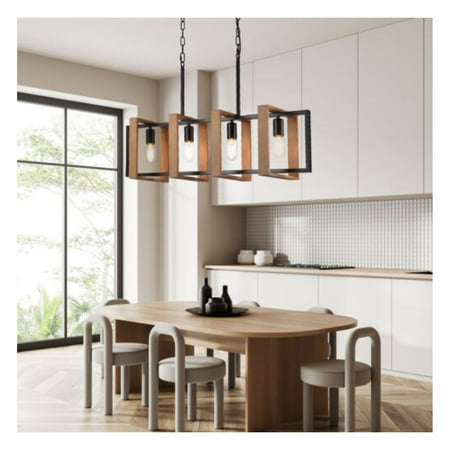 

WANCQ Rustic Wood 4-Light Chandelier Pendant Lighting Fixture Home Farmhouse Decor