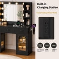 thumbnail image 5 of Zimtown Makeup Vanity with 3 Colors Light Mirror, Glass Top Vanity Desk with Two Glass-Door Storage Cabinets & Charging Station, Black, 5 of 10