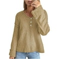 thumbnail image 1 of IROINID Women's V-Neck Pullover Sweater Solid Color Comfy Short Length Long Sleeve Button Knit Sweater Coat, 1 of 7