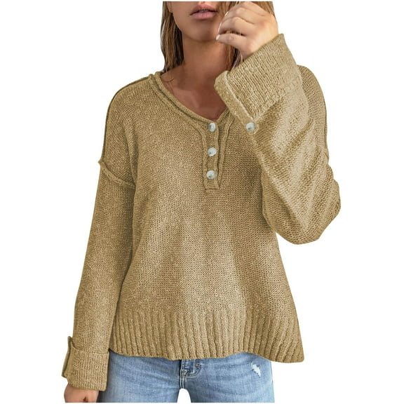 Sweater Clearance Women Casual Soild Long Sleeve Button Knit Pullover V-neck Sweater Coat