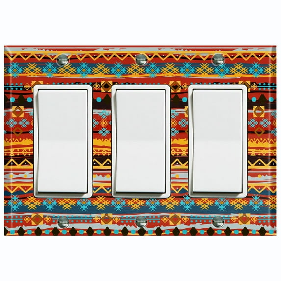 Metal Light Switch Plate Cover Ethnic Aztec Tribal Art Pattern Orange SFR058