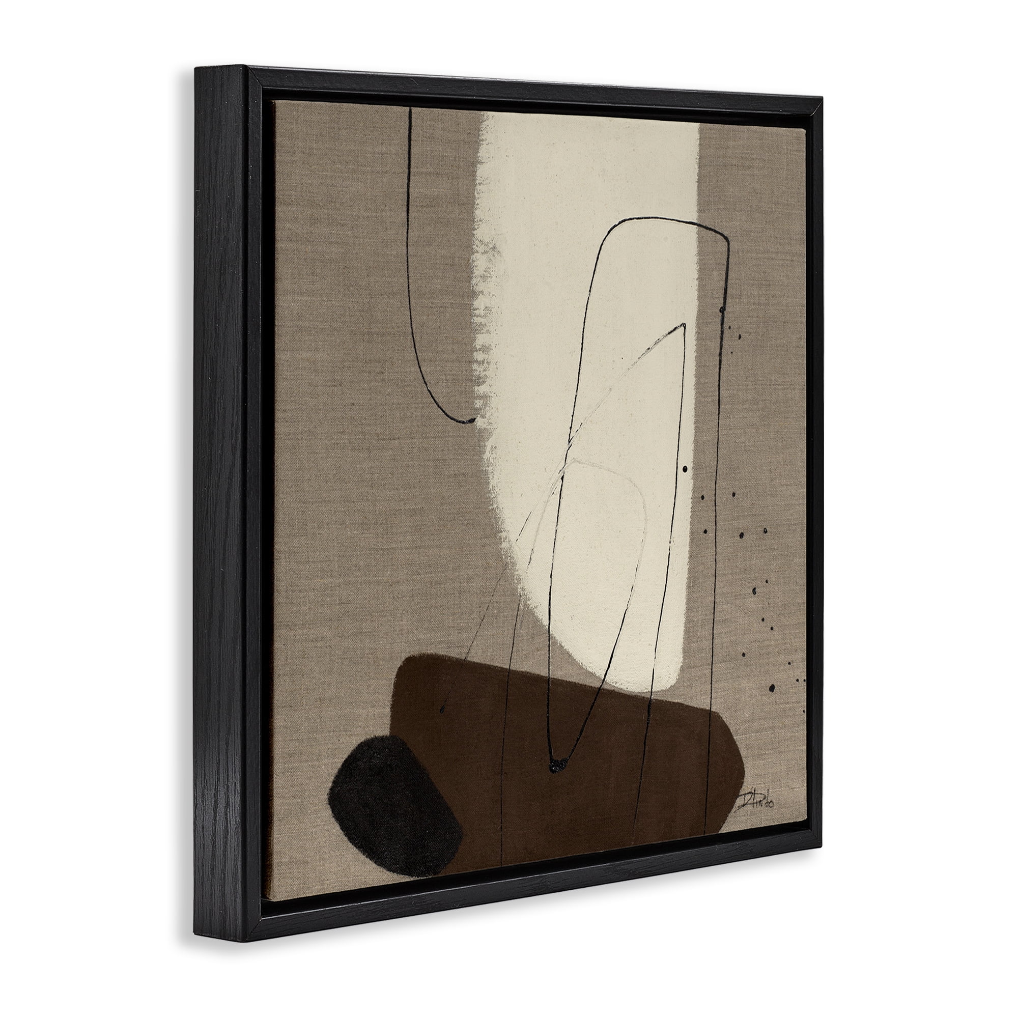 Stupell Industries Natural Oblong Shapes Abstract Painting Black Floater Framed Canvas Art Print Wall Art, 25 x 25