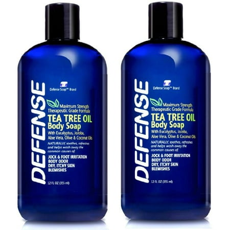 Defense Soap Body Wash Shower Gel 12 Oz (2 Pack) with Natural Organic Tea Tree and Eucalyptus