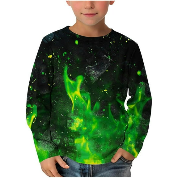 Hienoo Toddler Boys Casual T-Shirt Fire Print Long Sleeve T Shirt Pullover Top, Sizes 2-9