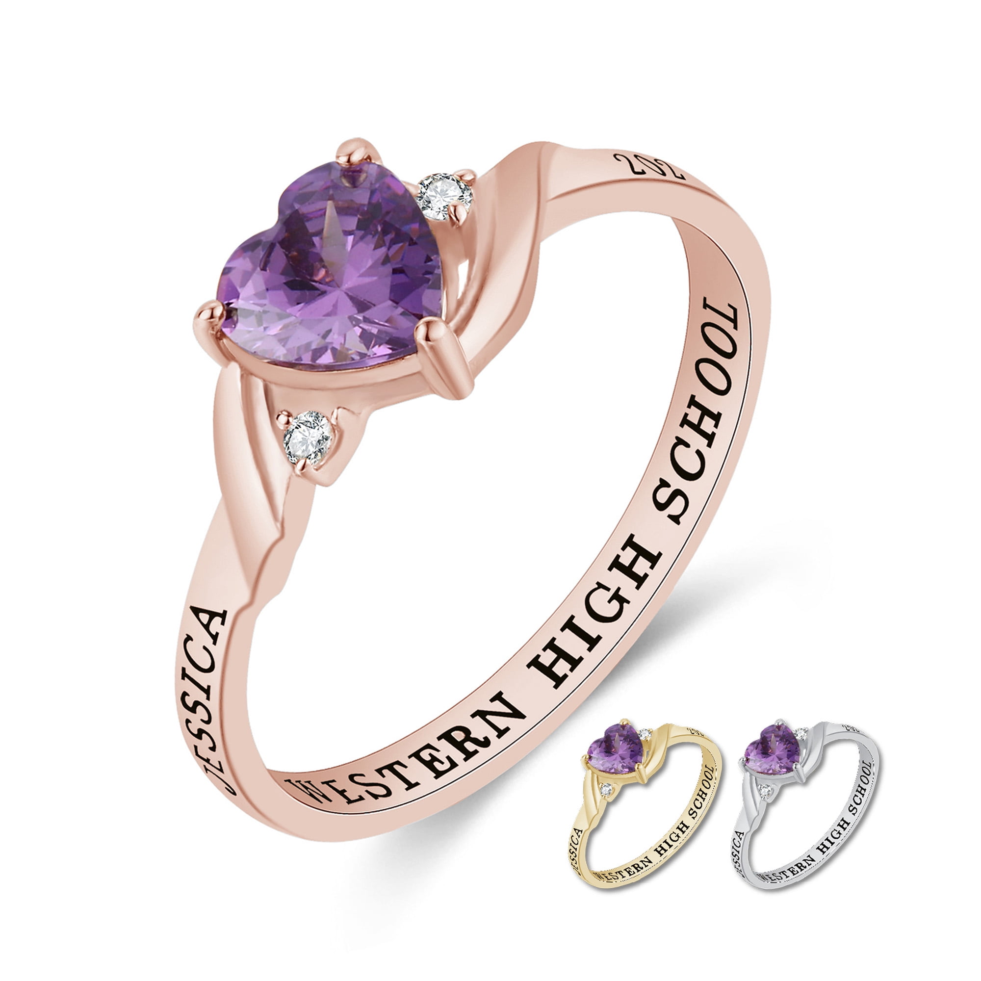 Mementos USA Custom Class Ring for Women High School and College-Sterling Silver/Rose Gold-Serenity