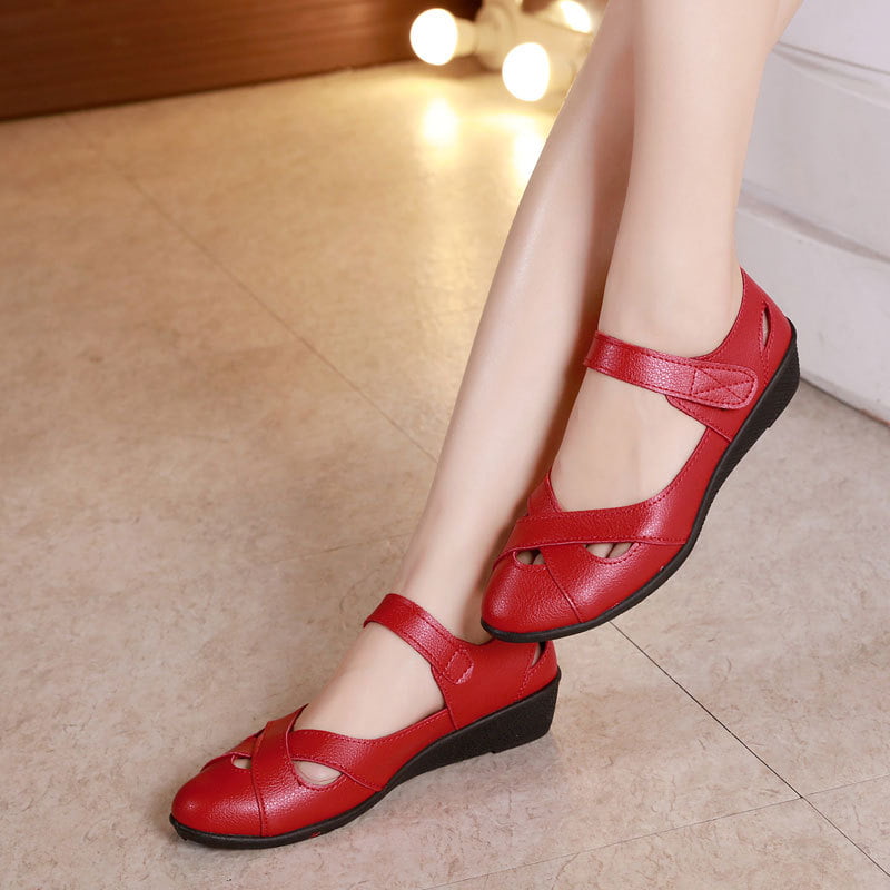 Middle-aged women's sandals flat mother shoes old man summer leather sandals  middle-aged women flat with casual mother sandals | Walmart Canada
