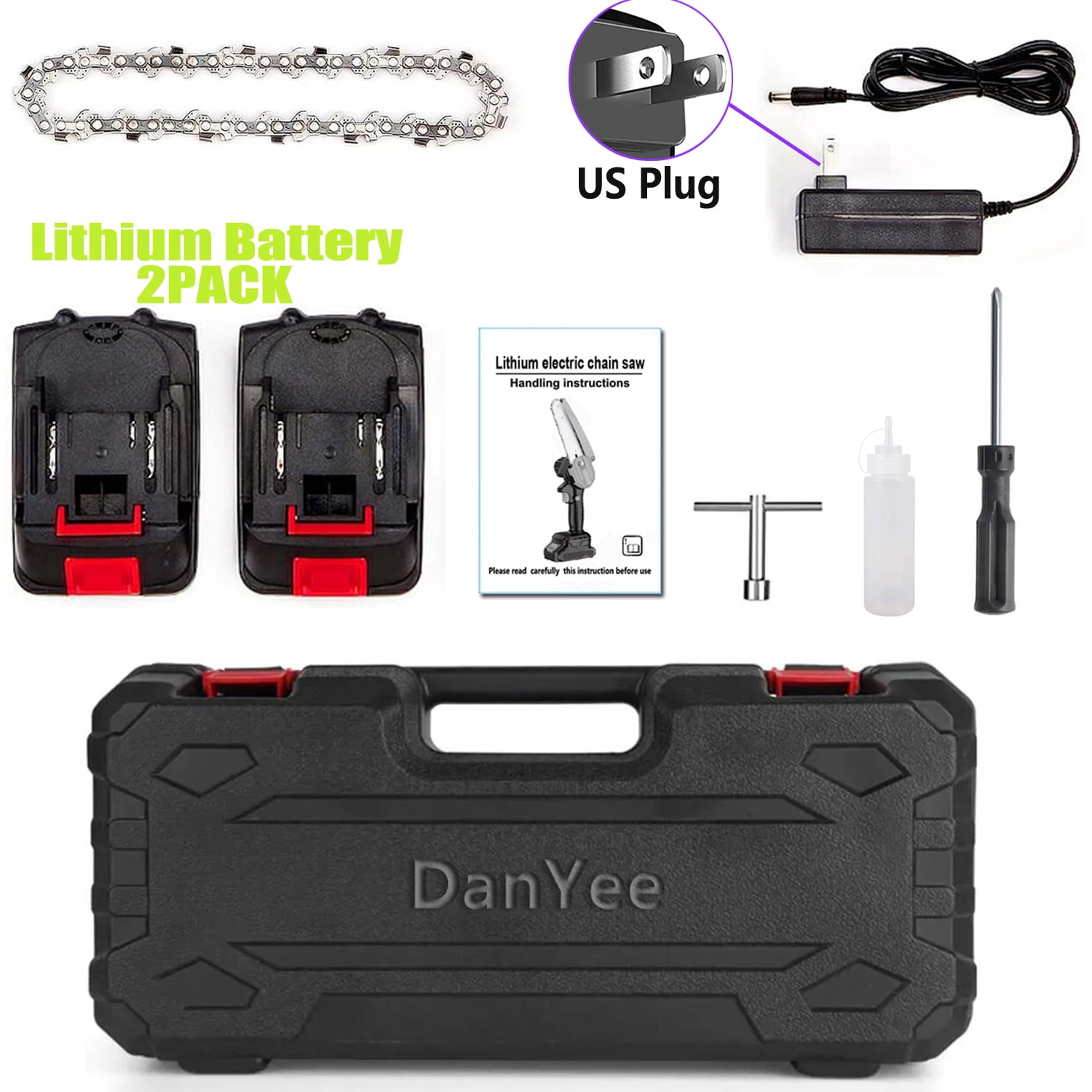 Mini Chainsaw Cordless, 6 inch 20v Portable Battery Powered Chain Saws with Safety Lock, (2 batteries and 2 chains ), One-Hand Handheld Electric Small Chainsaw for Gardening Tree Branch Wood Cutting