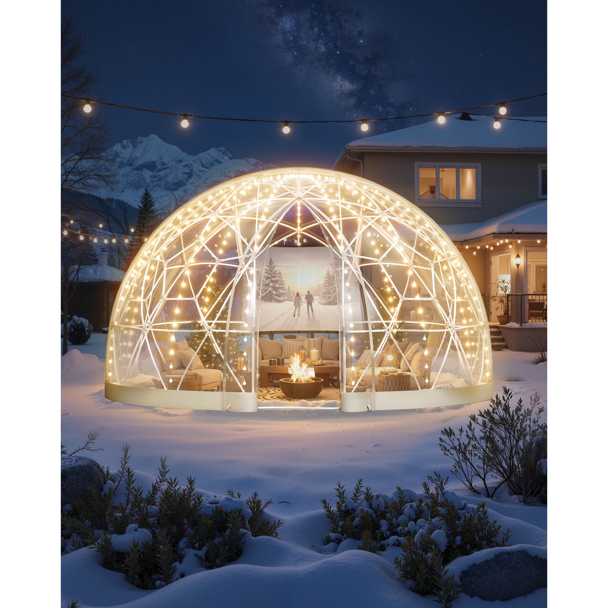 KFFKFF Outdoor Garden Dome Tent 9.5 x 5.7 ft Transparent Bubble Tent for 2-4 People, Weather-Resistant Greenhouse, PVC Igloo Tent for Patio, Camping, Events