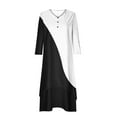 thumbnail image 4 of Ashirexll Midi Dresses for Women, Womens Long Sleeve Dresses, Casual Loose Printed Irregular Buttoned Hem V-Neck 3/4 Sleeve, 4 of 5