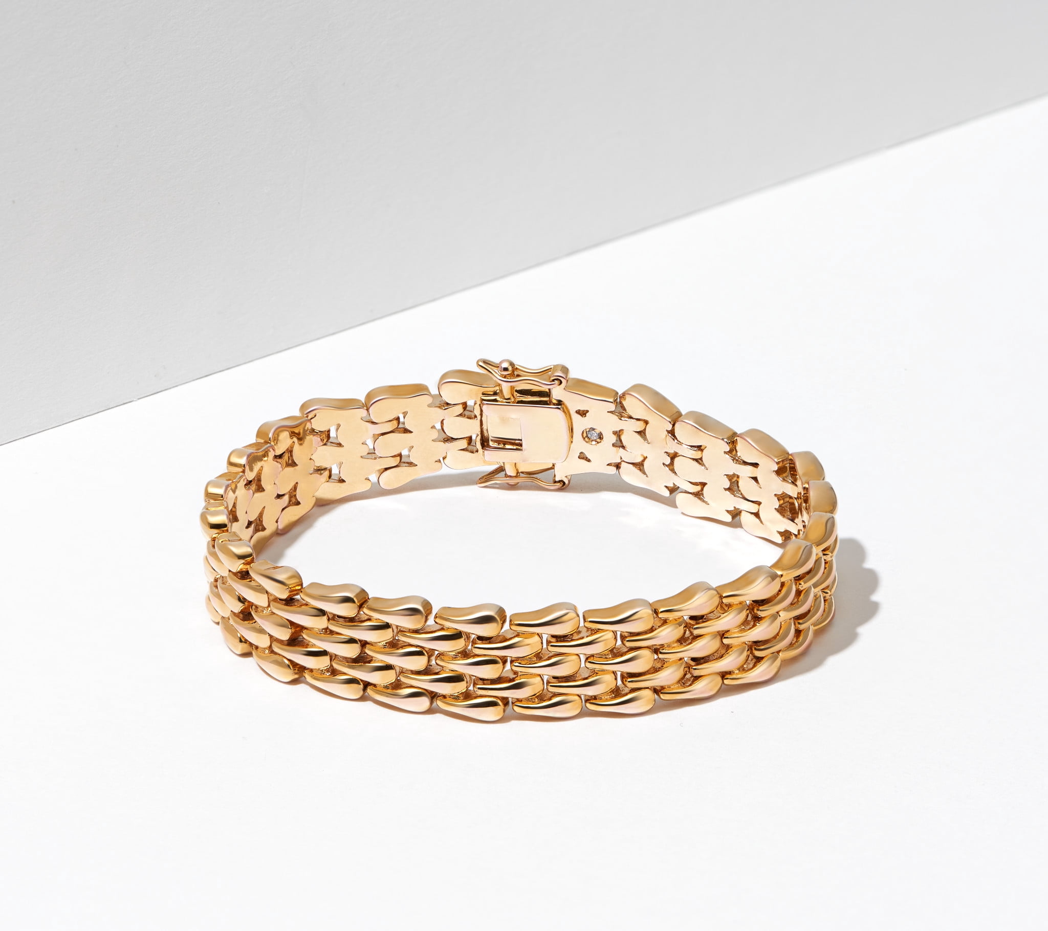 Women's 18kt Gold over Brass Interlocking High-Polish Multi-Row Bracelet, 7.5"