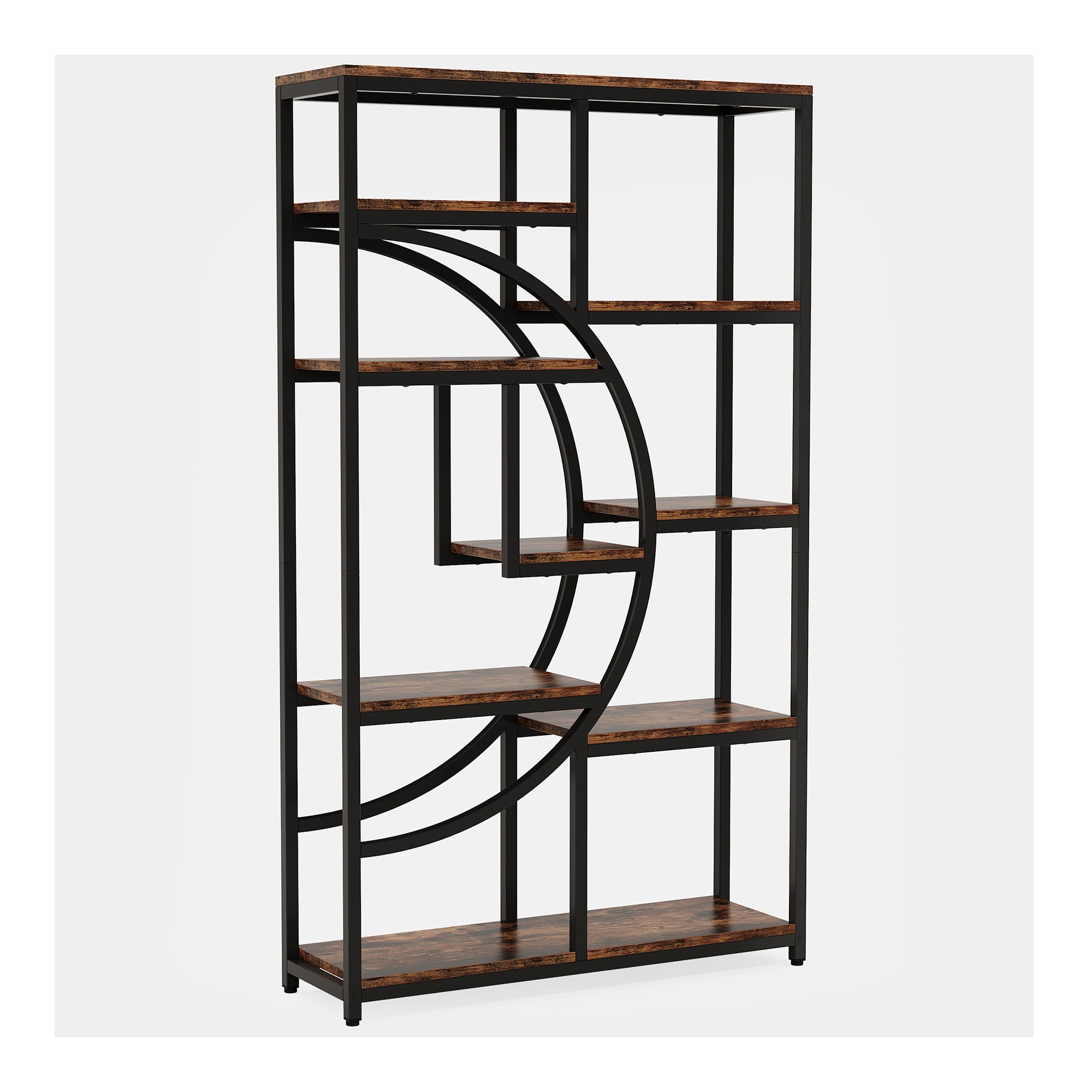 MAYEERTY Industrial Half-Moon Etagere Bookcase, 68.9" 9 Open Storage Shelves Display Rack for Living Room, Bedroom & Home Office
