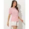 thumbnail image 3 of Blusa Allegra K cuadros mujer manga corta cuello Peter Pan Rosa S, 3 of 5