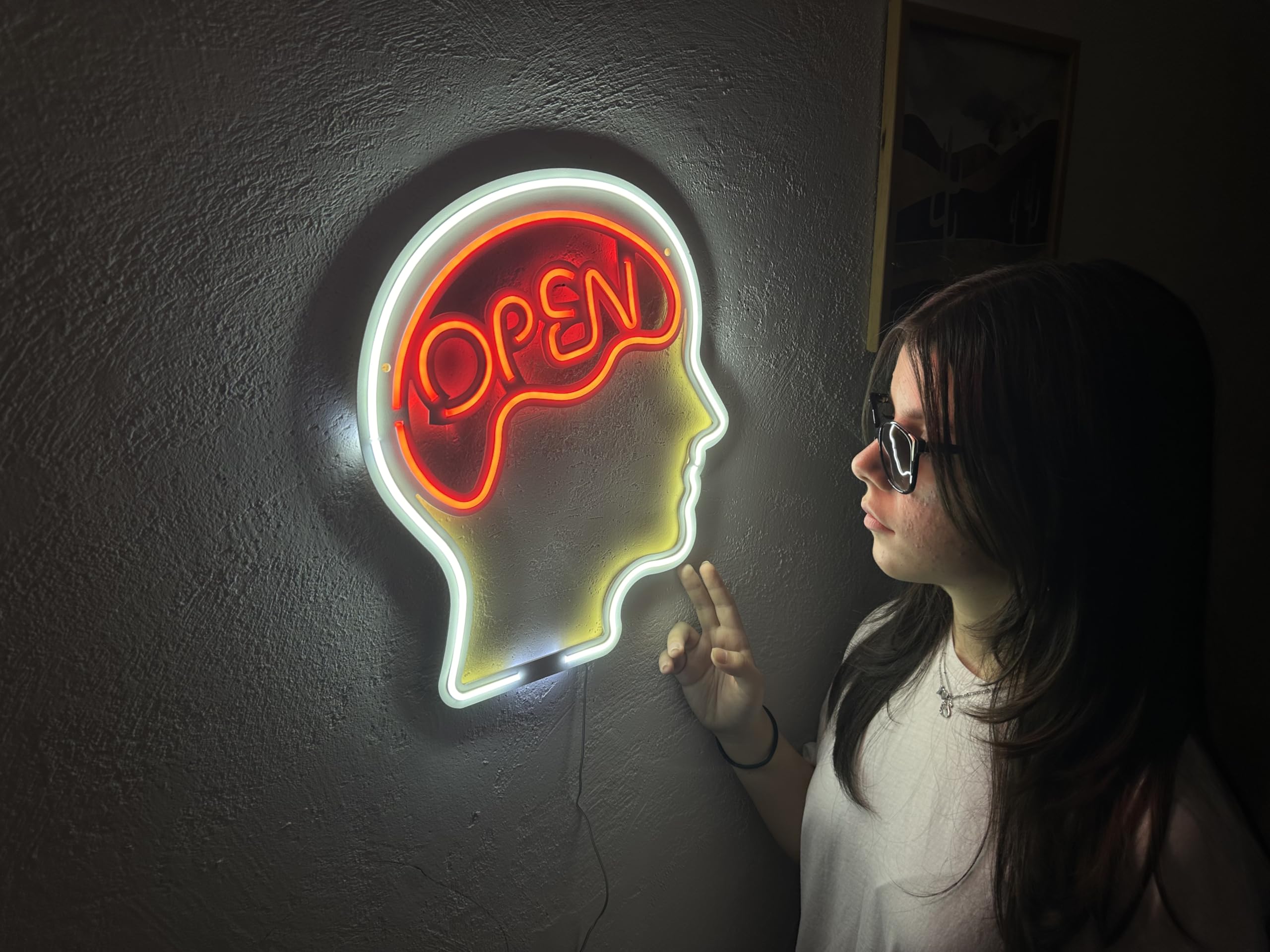 Open Mind Metal Neon Sign, Neon Sign, Neon Wall Art, Bright and Unique Neon Wall Art, Stunning Neon Sign for Anyroom (With Remote Control)