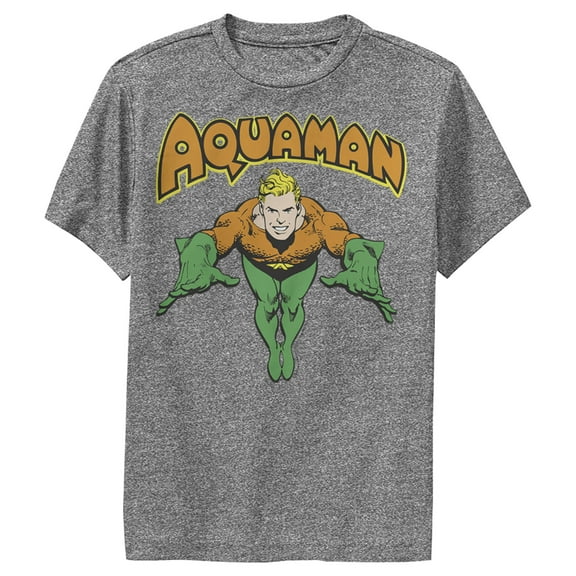 Boy's Justice League Aquaman Dives In  Performance Graphic Tee Charcoal Heather Small