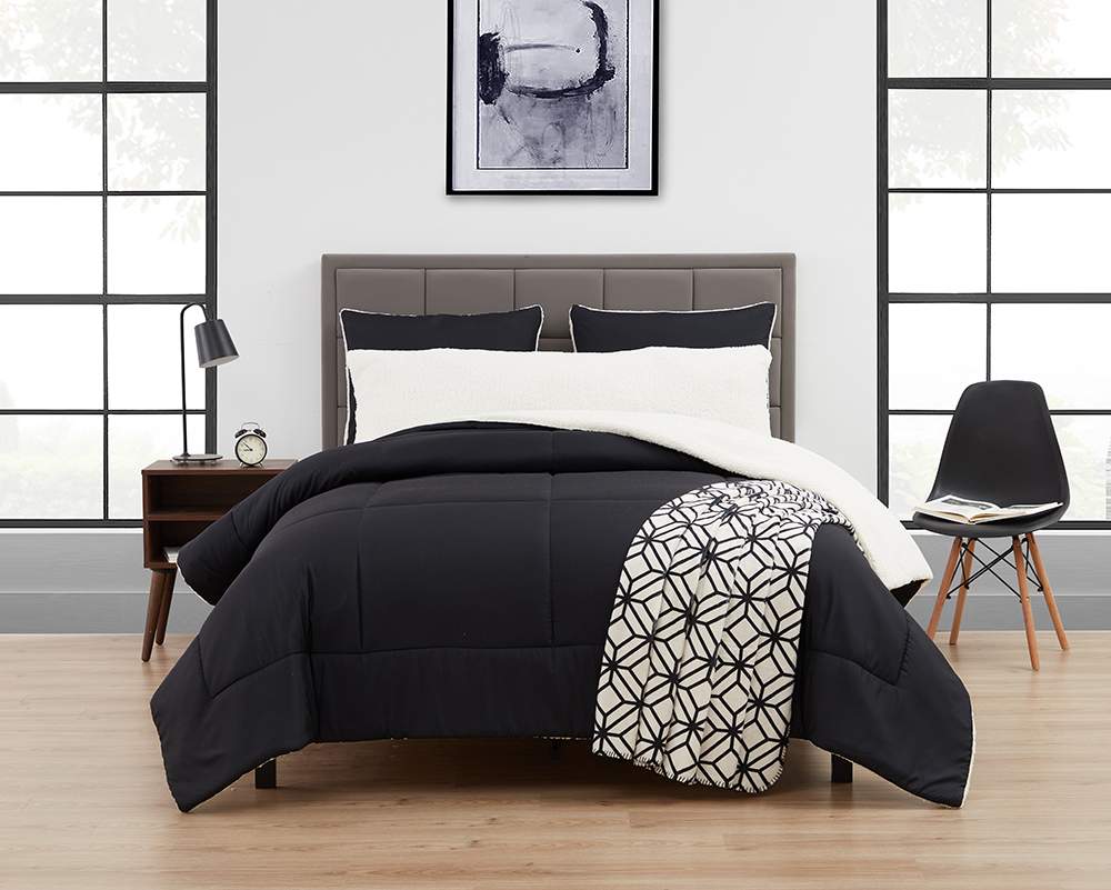 Serta So Cozy 5-Piece Sherpa Reverse Comforter Set, Rich Black, Full/Queen - image 9 of 10