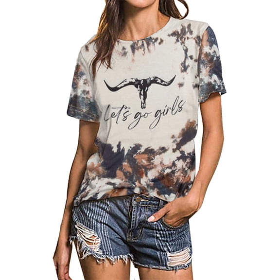 DEXIO Let's Go Girl Shirt Women Western Bleached T-Shirt Retro Country Music Tee Shirt Cowgirls Shirts Short Sleeve Tops