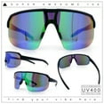 thumbnail image 2 of Mens Oversized Color Mirror Shield MTB Half Rim Sport Plastic Sunglasses Black - Teal Mirror, 2 of 8