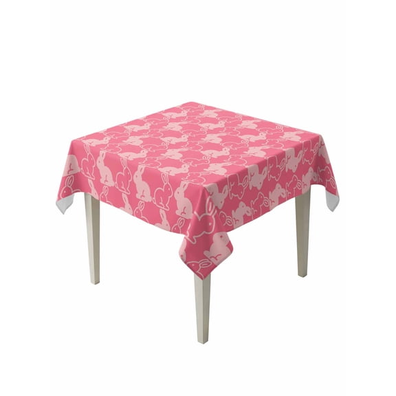 Easter Bunny Suqare Tablecloth - 54 x 54 Inch, Pink Cute Rabbits Animal Cartoon Waterproof & StainResistant Tablecloth, Washable Oil-proof Table Cover for Dining/Party/Wedding/Camping/Buffet