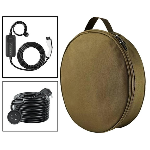 BAOSITY EV Cable Storage Bag Cord Hoses Organizer Accessories Wear Resistant Electric Car Load Bearing Handle Sturdy Round Cable Case Khaki