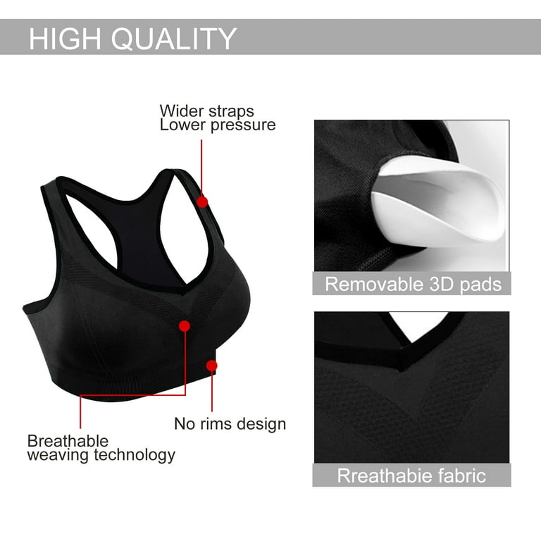 Workout Sports Bra with 3 Pack for Women, XL Sized Padded Seamless High  Impact Racerback Bras Suitable for Indoor Outdoor Yoga Gym Fitness (Black)  