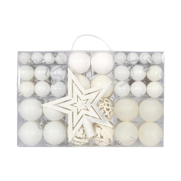 101 piezas de adornos de bolas de Navidad, adornos de estrella para la parte superior del árbol, bolas colgantes DIY para Blanco