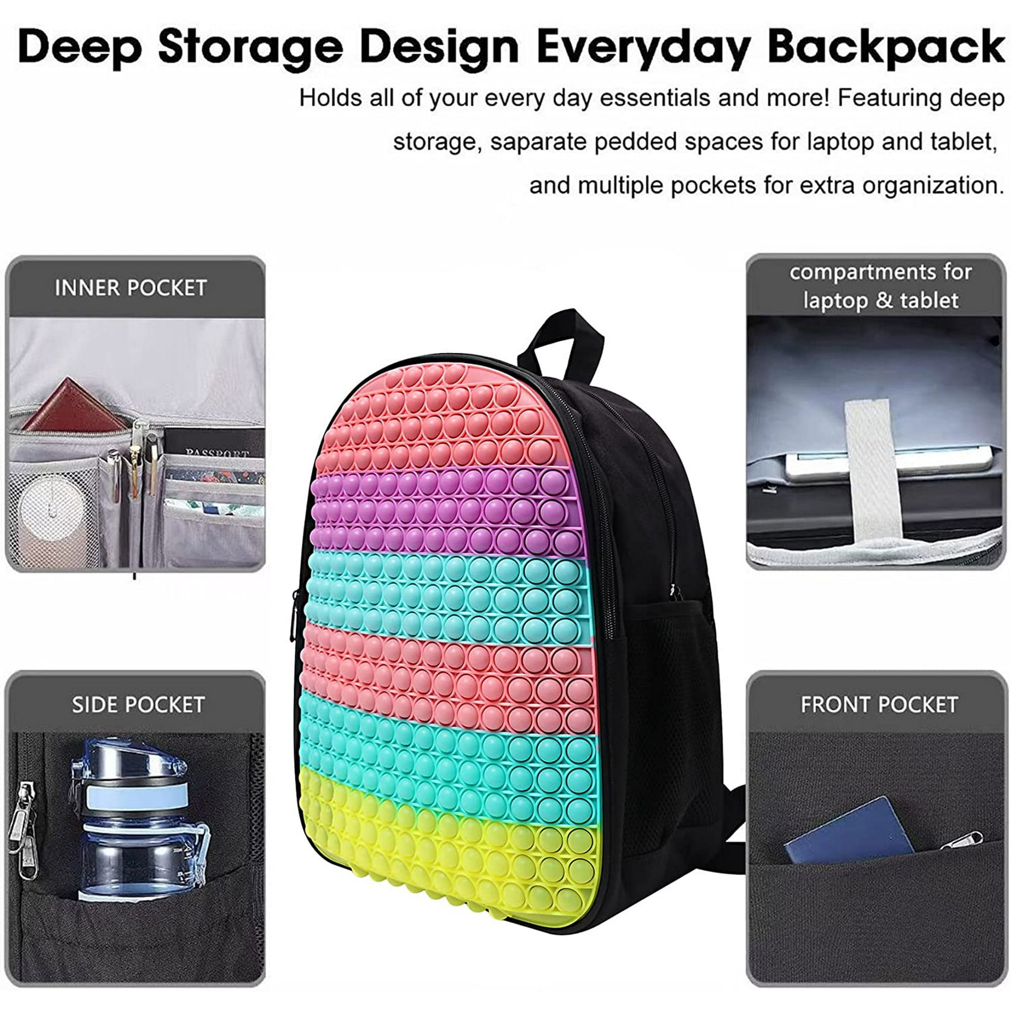 Iguohao Fidget Backpack For School Fidget Pop On It Backpack School Book Bags For Kids Teenagers With Bottle Side Pockets Tie Dye Blue U1 Other