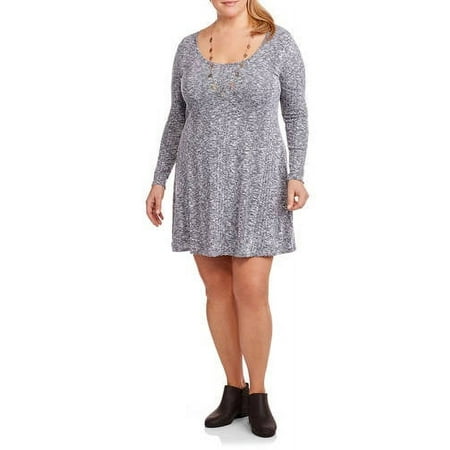 Women's Plus Fit and Flare Long Sleeve Dress