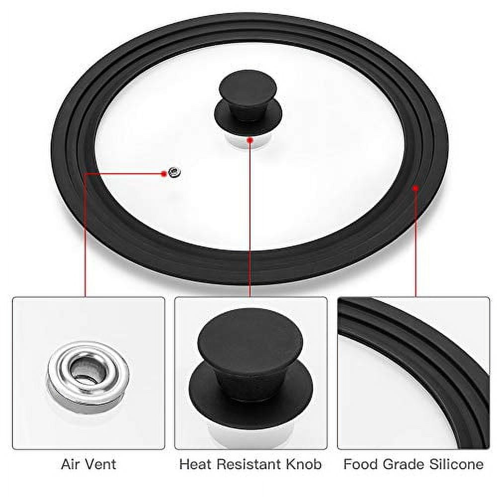 Universal Lid for Pots,Pans and Skillets - Tempered Glass with Heat  Resistant Silicone Rim Fits 10.5, 11 and 12 Diameter Cookware,Black
