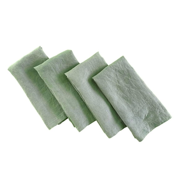Servilletas De Lino - 100% Lino Francés - Servilletas De Tela De Lino Puro Lavadas A La Piedra - Esquinas Ingleteadas - Juego De 4 (Verde Salvia)