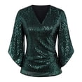 thumbnail image 4 of Long Sleeve Shirts For Women Sequin Tops 3/4 Sleeve Glitter Sparkly Blouse V Neck Tops For Evening Womens Long Sleeve Tops, 4 of 4