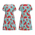 thumbnail image 3 of Bixox Women's Short Sleeve Summer Dress Loose Swing Knee Length Dresses with Pockets-Watermelon, 3 of 7
