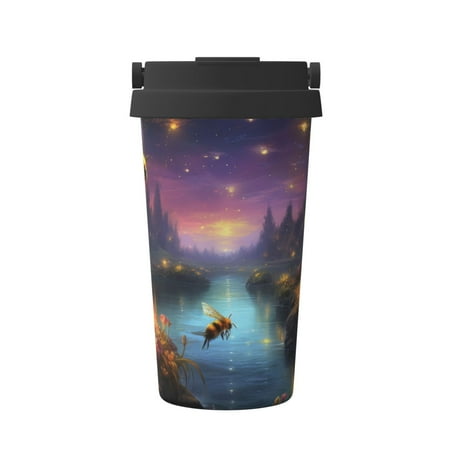

KLL Magical Bees Twilight River Pattern Stainless Steel Vacuum Insulated Tumbler - Carry Insulated Coffee Mug - Reusable Insulated Cold Brew Iced Coffee Cup Thermos