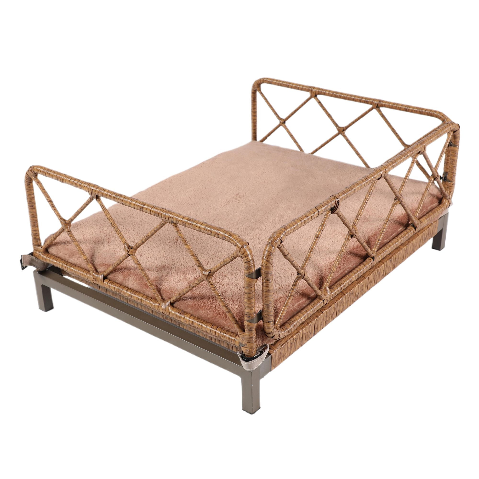 Kadyn 25" Wicker Dog Bed for Small Dogs with Removable Mattress Cover in, Dog Sofa Bed, Modern Pet Bed Furniture for Puppies and Little Breeds, Brown