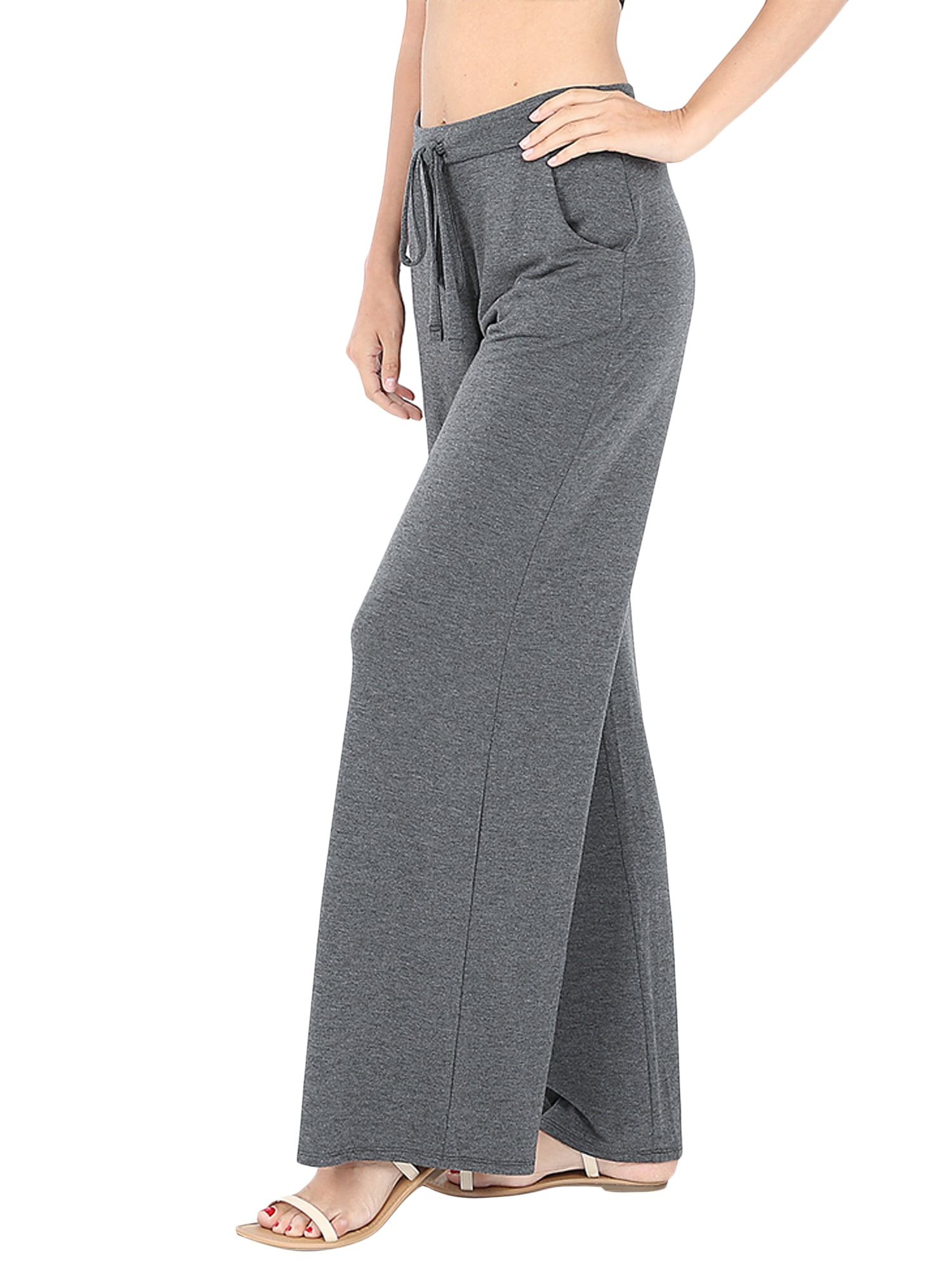 Womens & Plus Comfy Stretch Solid Drawstring Wide Leg Palazzo Lounge ...