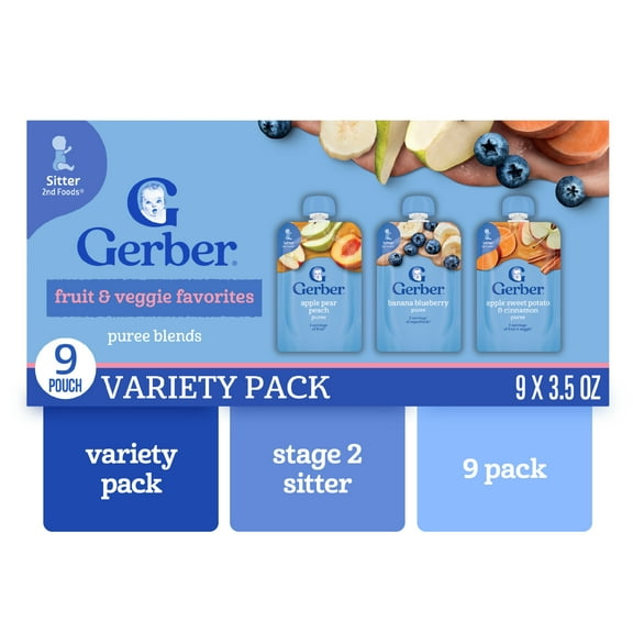 Gerber Fruit & Veggie Favorites, Toddler Food Variety Pack, 3.5 oz Pouches (9 Pack)