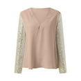 thumbnail image 3 of Long Sleeve Shirt With Sparkling Sequin Sleeve & V Neck Design Loose Fit Pullover Tops (Khaki L), 3 of 4