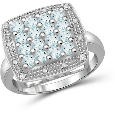JewelersClub 0.96 Carat T.G.W. Aquamarine Gemstone and 1/20 Carat T.W. White Diamond Sterling Silver Square Ring