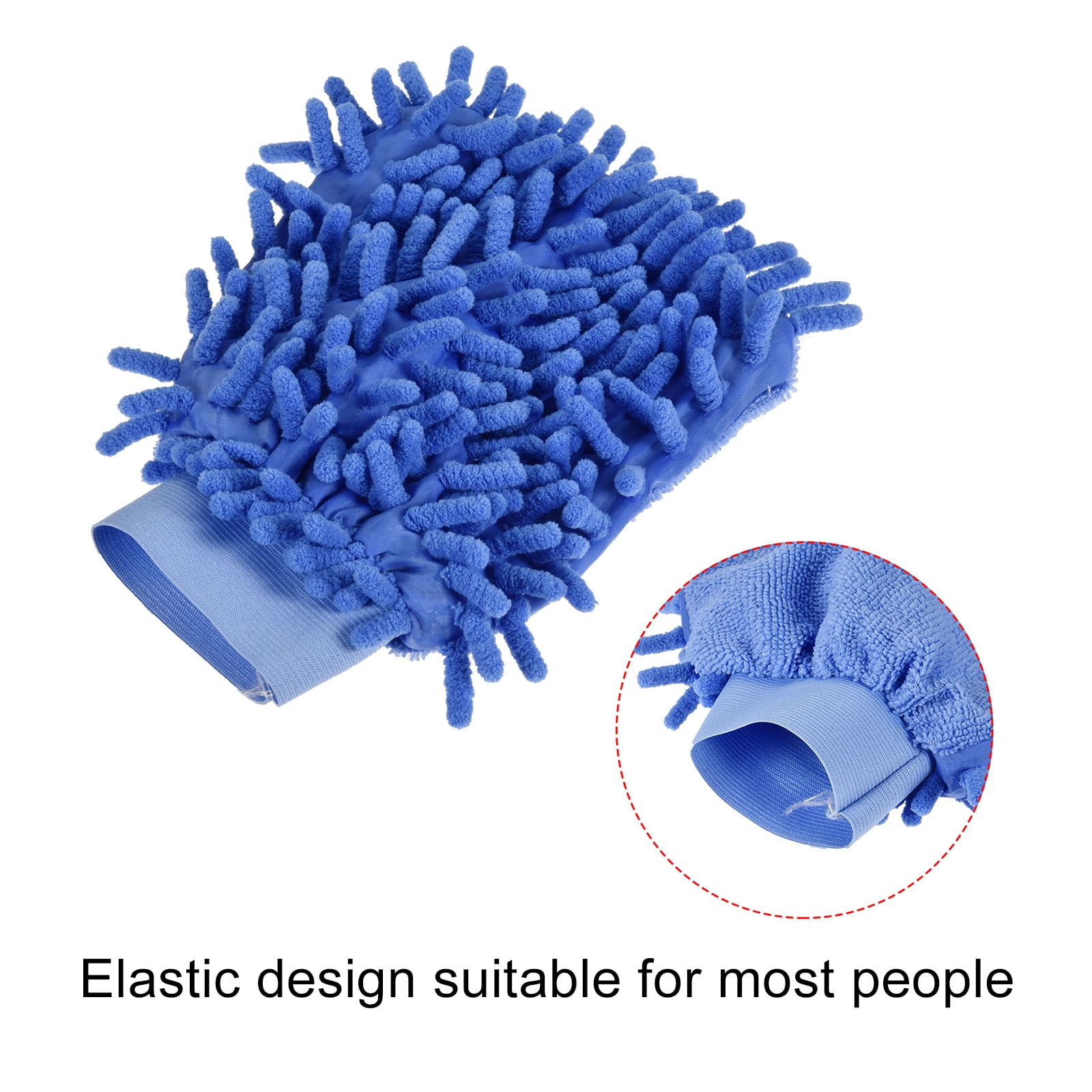Unique Bargains Microfiber Chenille Mitts Reusable Cleaning Gloves Wash Sponge for Home Blue