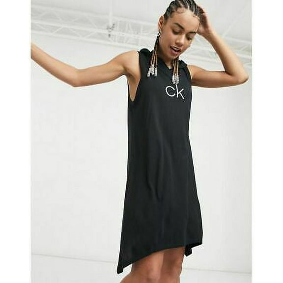 Calvin Klein CK Swim Sharkite Logo Beach Hooded Cover Up In Black Size L/XL