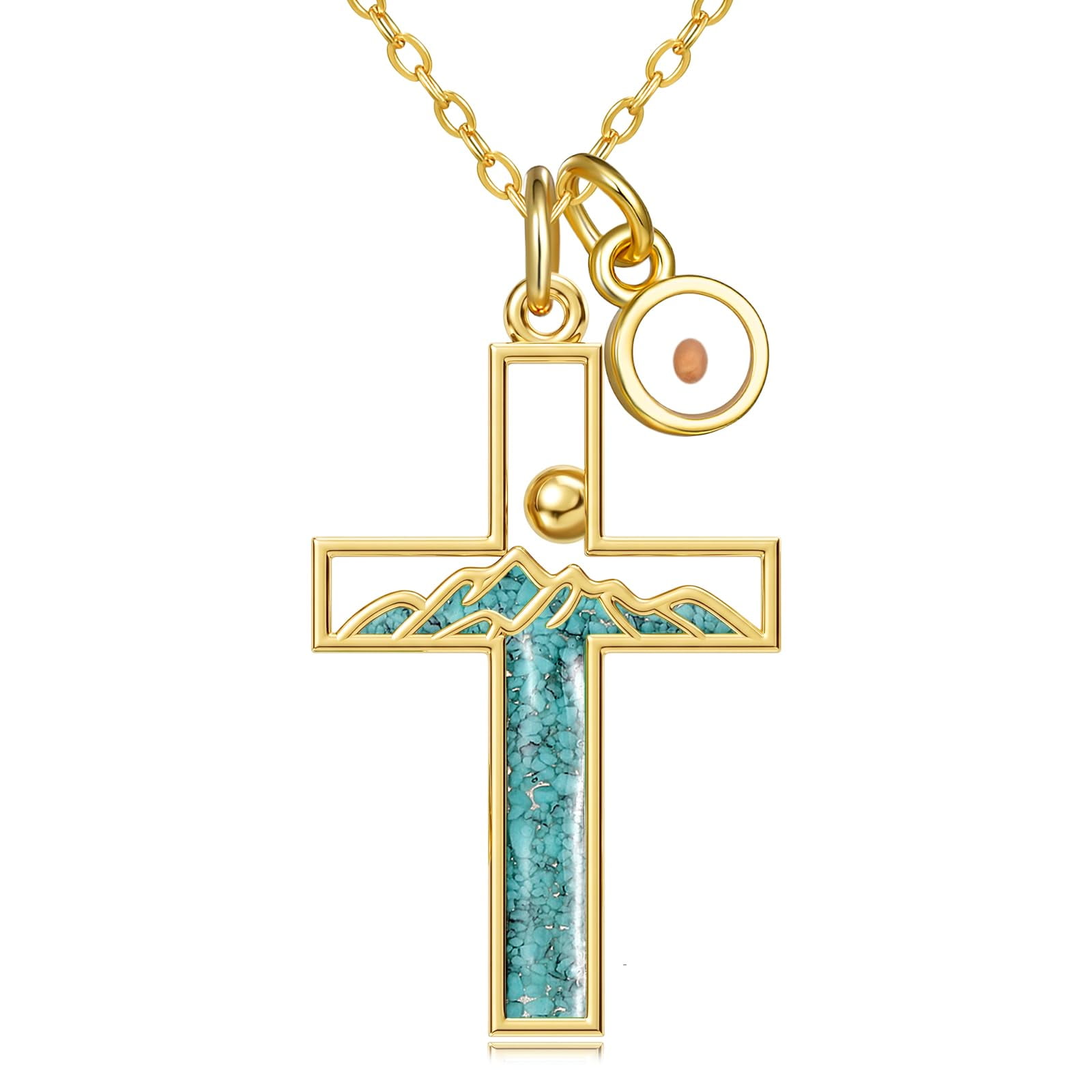 14K Gold Plated Mustard Seed Faith Cross Necklace for Women